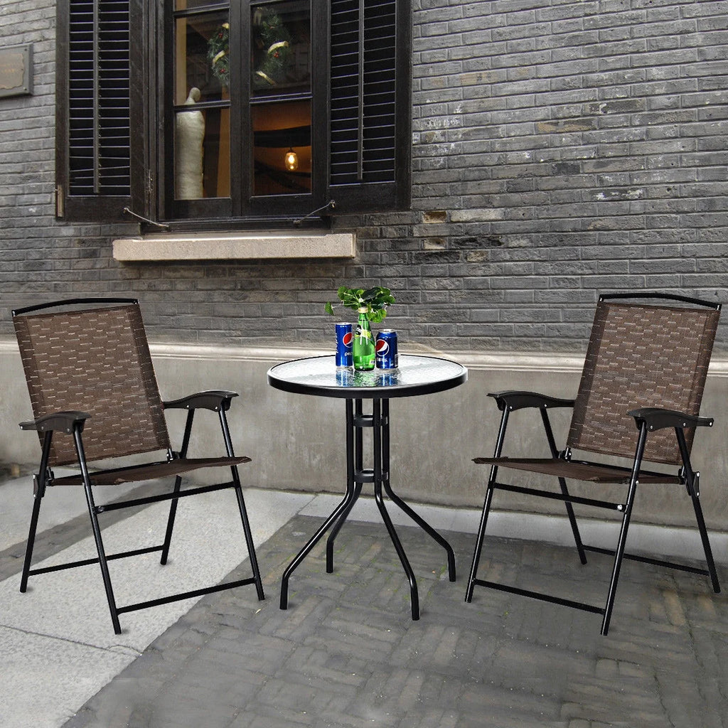 3PC Bistro Patio Furniture Set Folding Chairs Glass Table Top Steel F2648