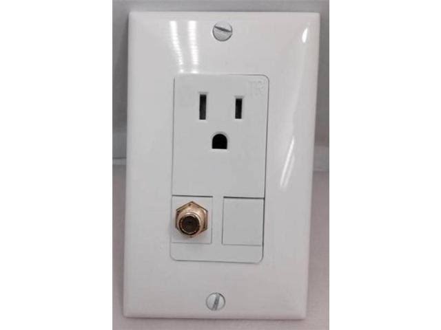 White Single Gang Wall Plate with 110V Power and Coax Cable TV F-Type T60990