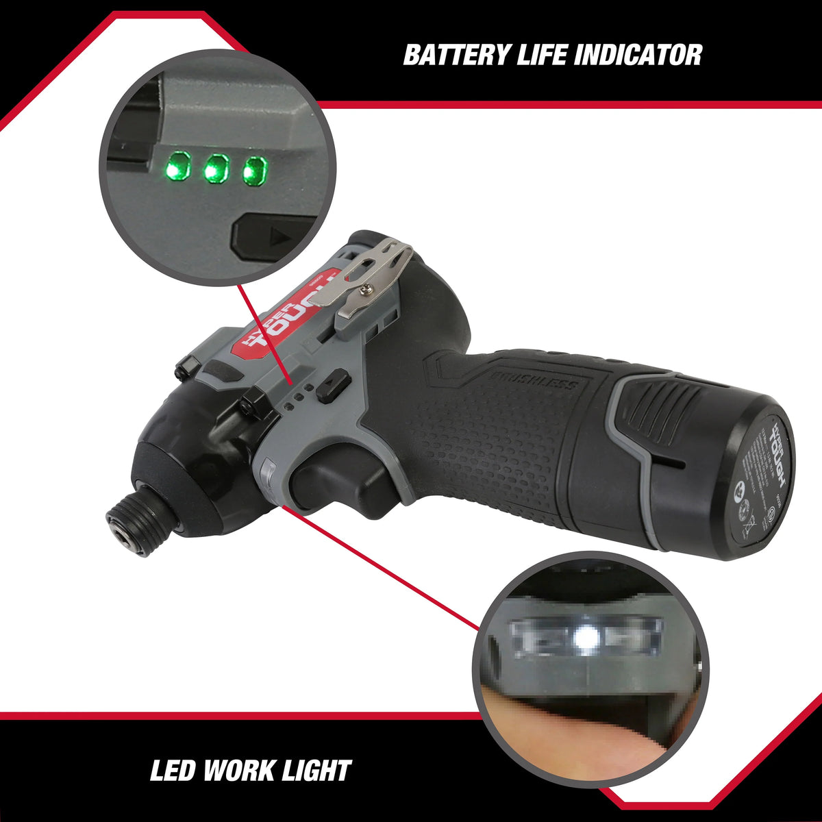 12V Max Lithium-Ion Cordless Brushless Impact Driver with Battery and Charger I39739