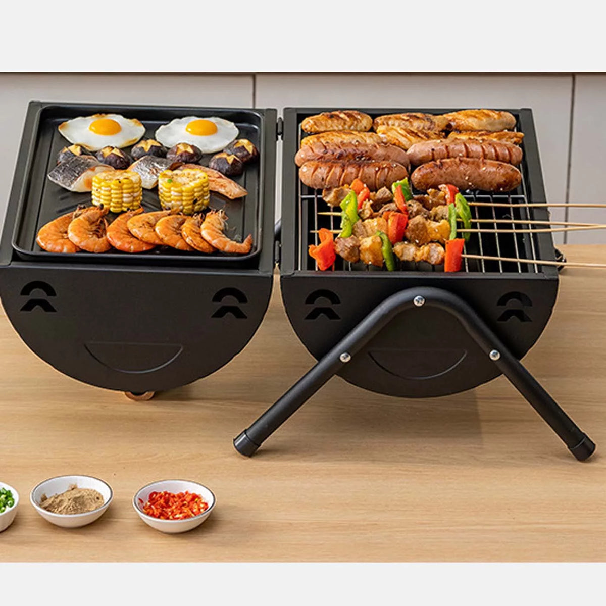 Portable Tabletop Charcoal BBQ Grill Cast Iron Black W468721