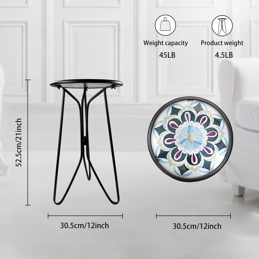 Mosaic Metal Round Glass Table 12x12x22 inch H80932
