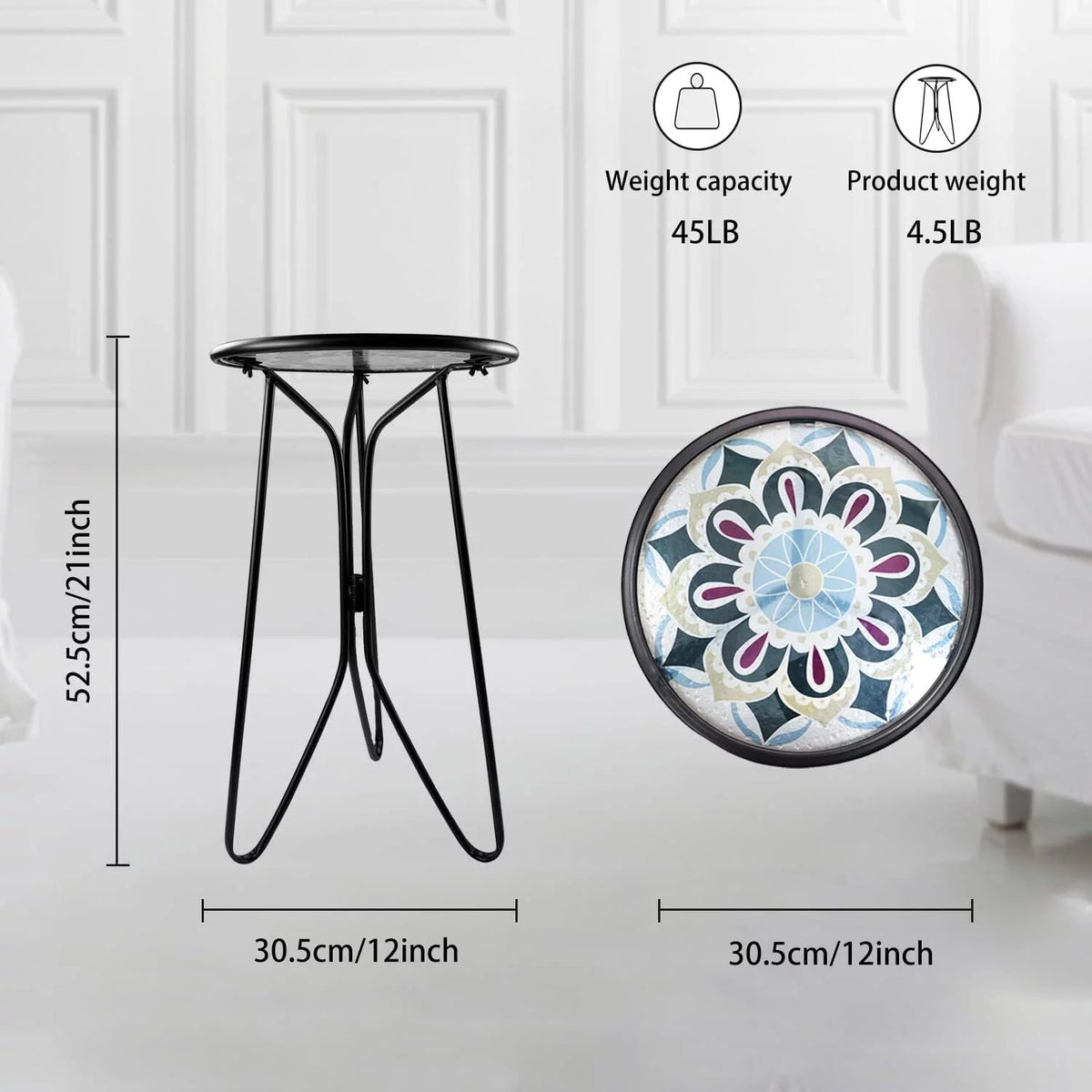 Mosaic Metal Round Glass Table 12x12x22 inch H80932