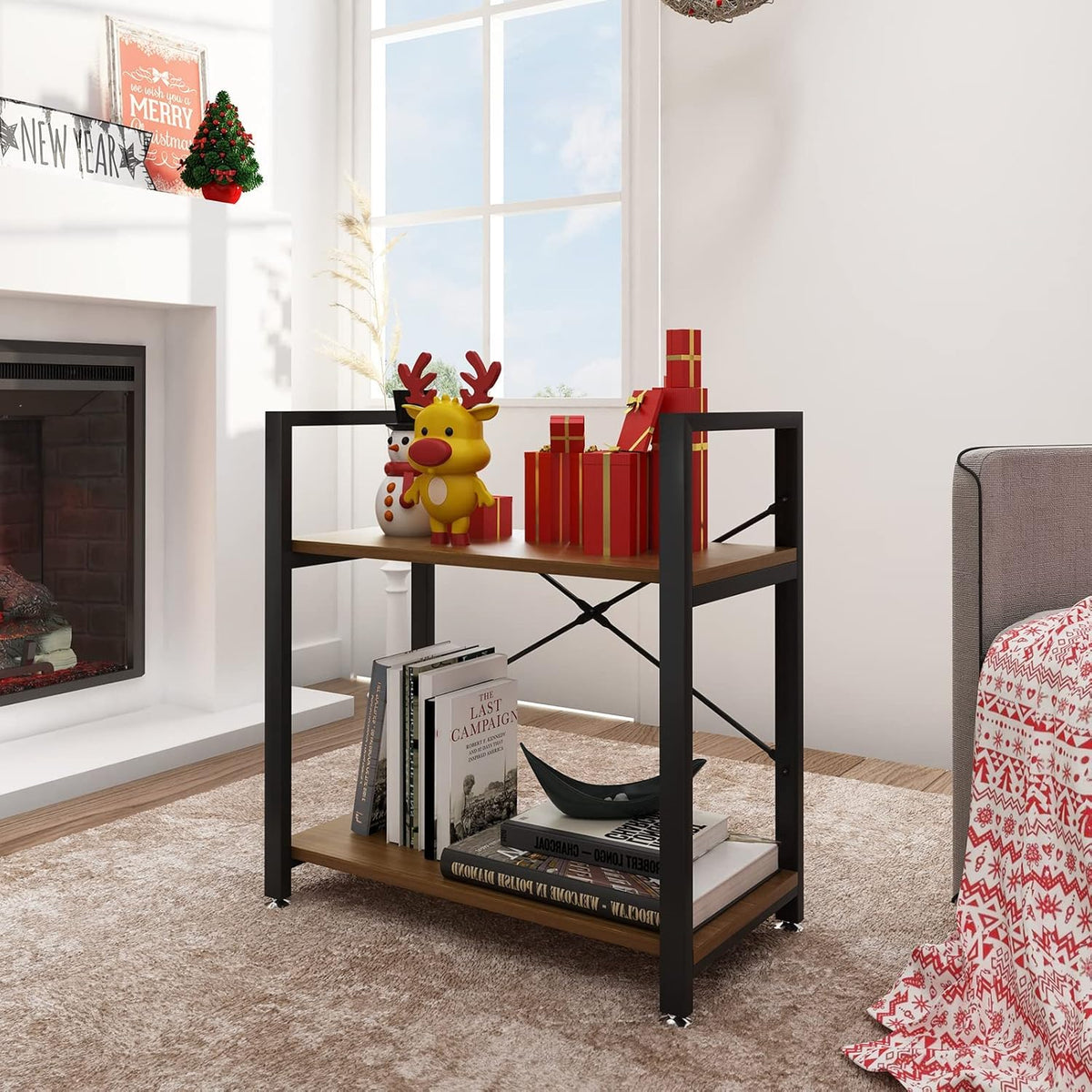 2 Tier Industrial Style Bookshelf Storage Rack F3811
