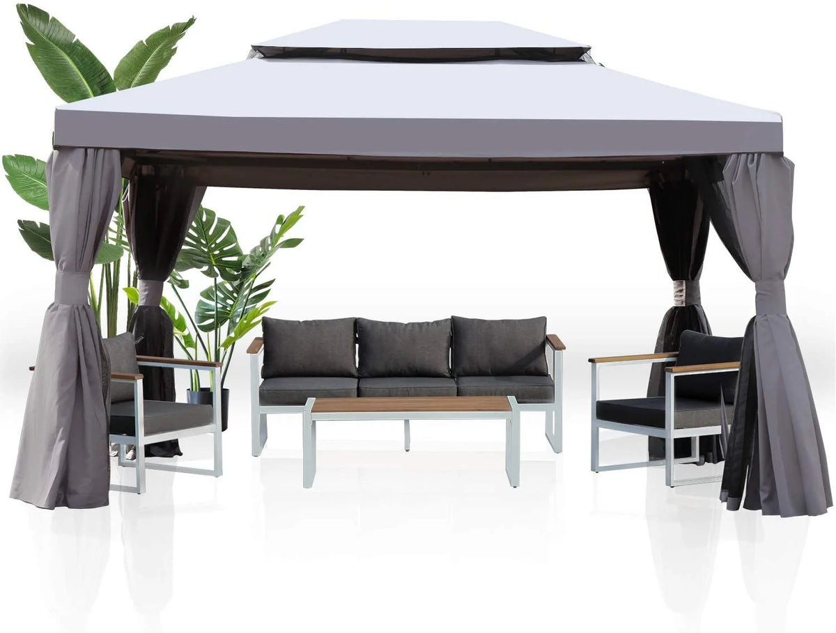 10x10 Ft Patio Gazebo with Mesh Netting X976305