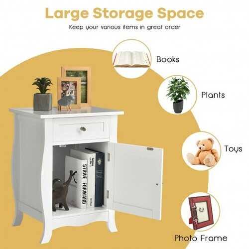 White Wooden Accent End Table with Drawer L118