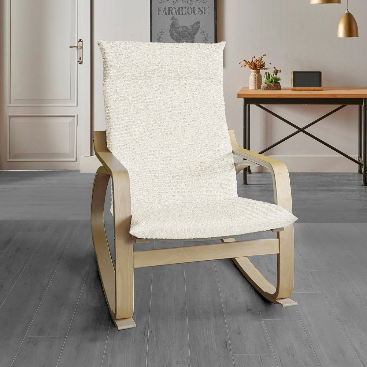 Natural White Boucle Sherpa Chair and Footstool Covers Y629541