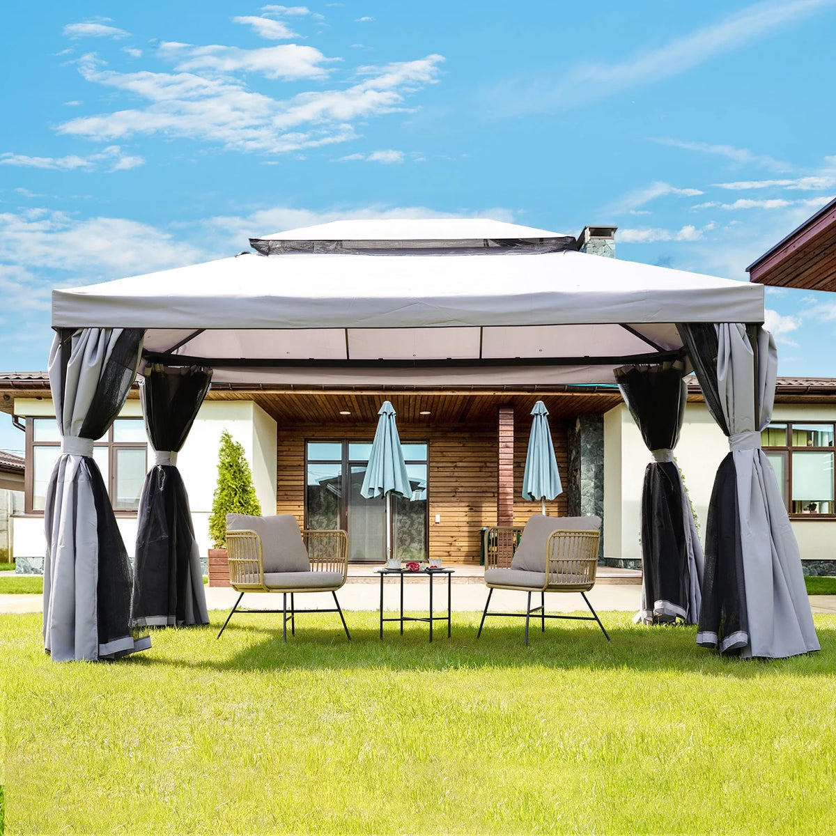 10x10 Ft Patio Gazebo with Mesh Netting X976305