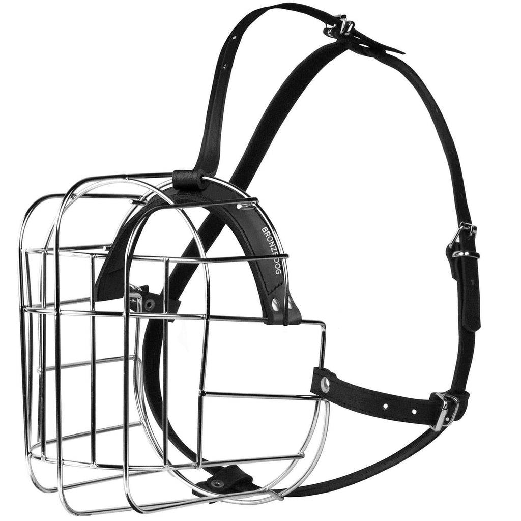 Metal Dog Muzzle Wire Basket with Leather Straps A79958
