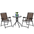 3PC Bistro Patio Furniture Set Folding Chairs Glass Table Top Steel F2648