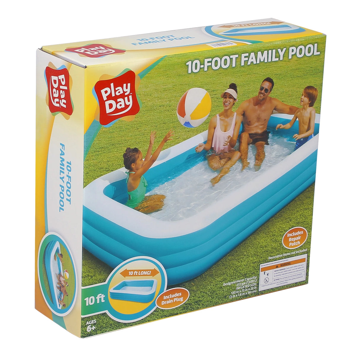 10-Foot Rectangular Inflatable Family Pool, Blue Z8553