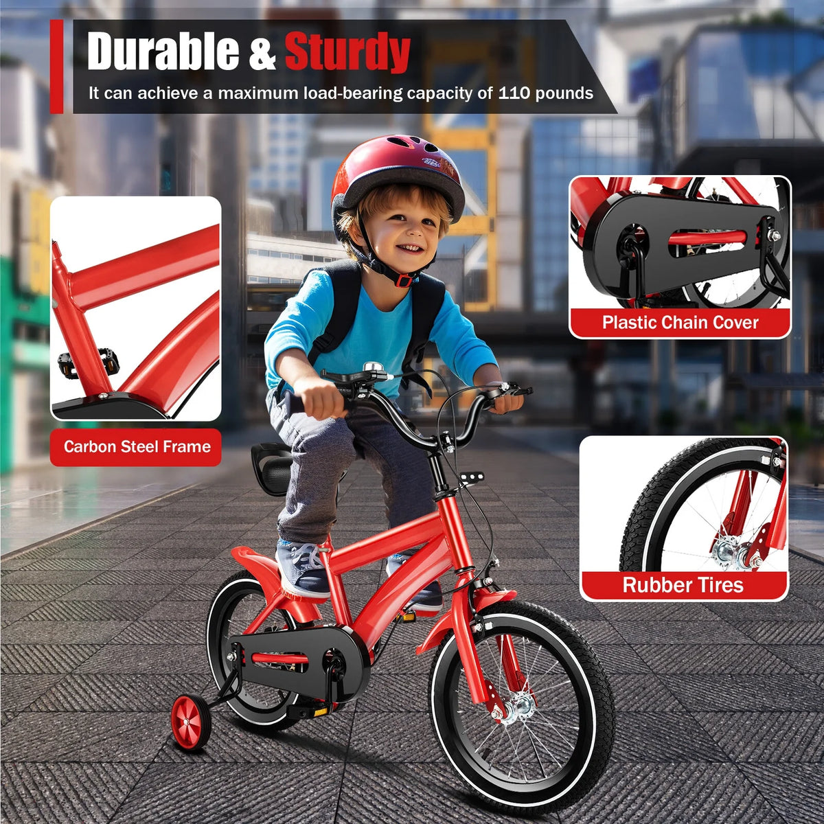14 Inch Kids Bike with Training Wheels and Mudguards, Red Z8863