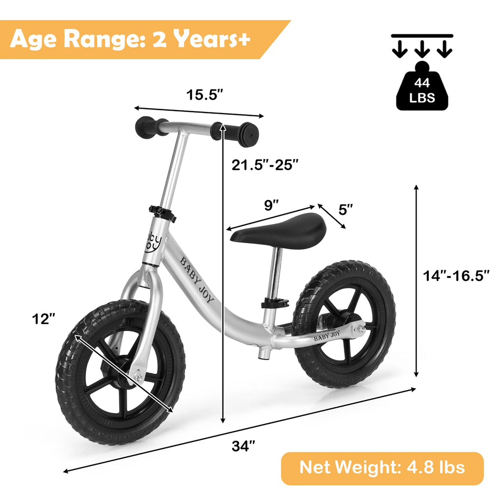 Adjustable No Pedal Aluminum Balance Bike Black T98351