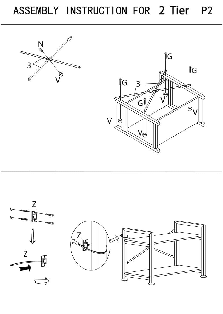 2 Tier Industrial Style Bookshelf Storage Rack F3811