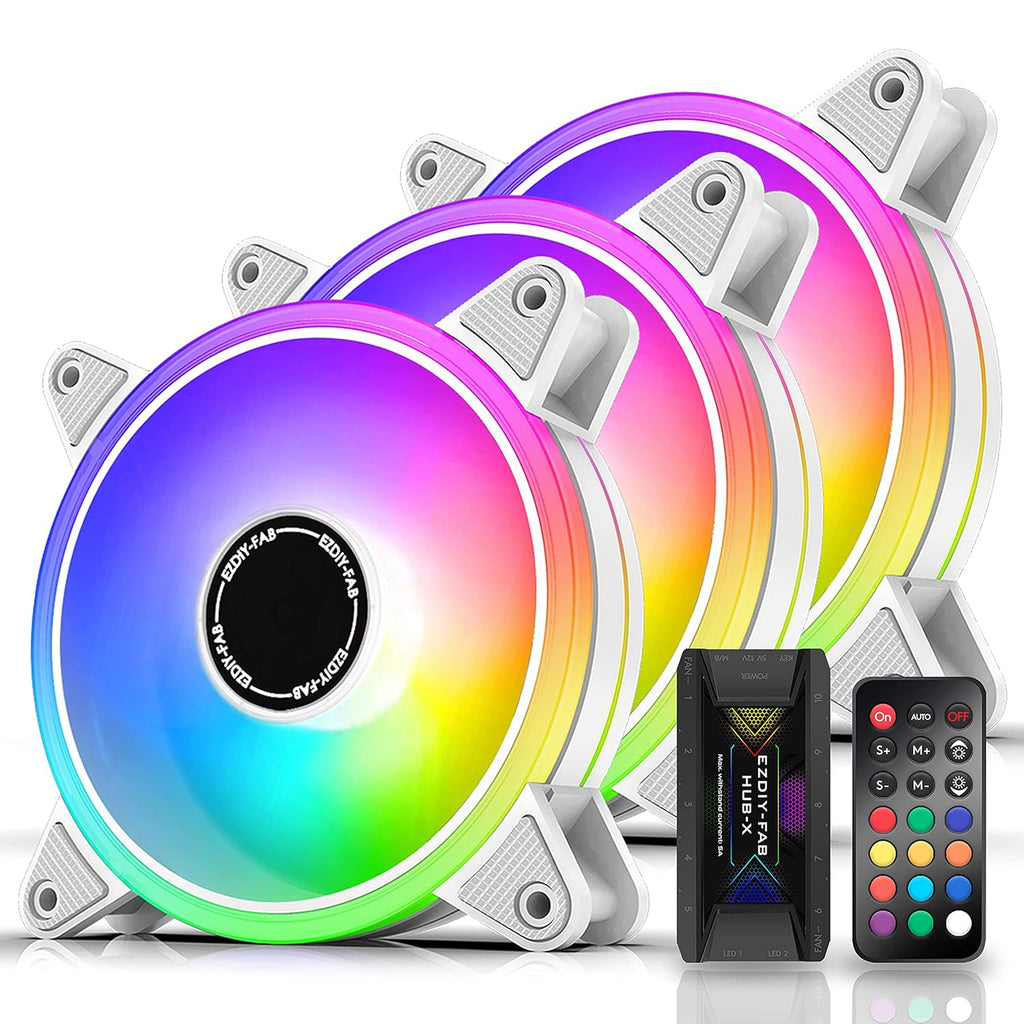 White 120mm RGB Case Fan with Hub and Remote, 6 Pack B375208