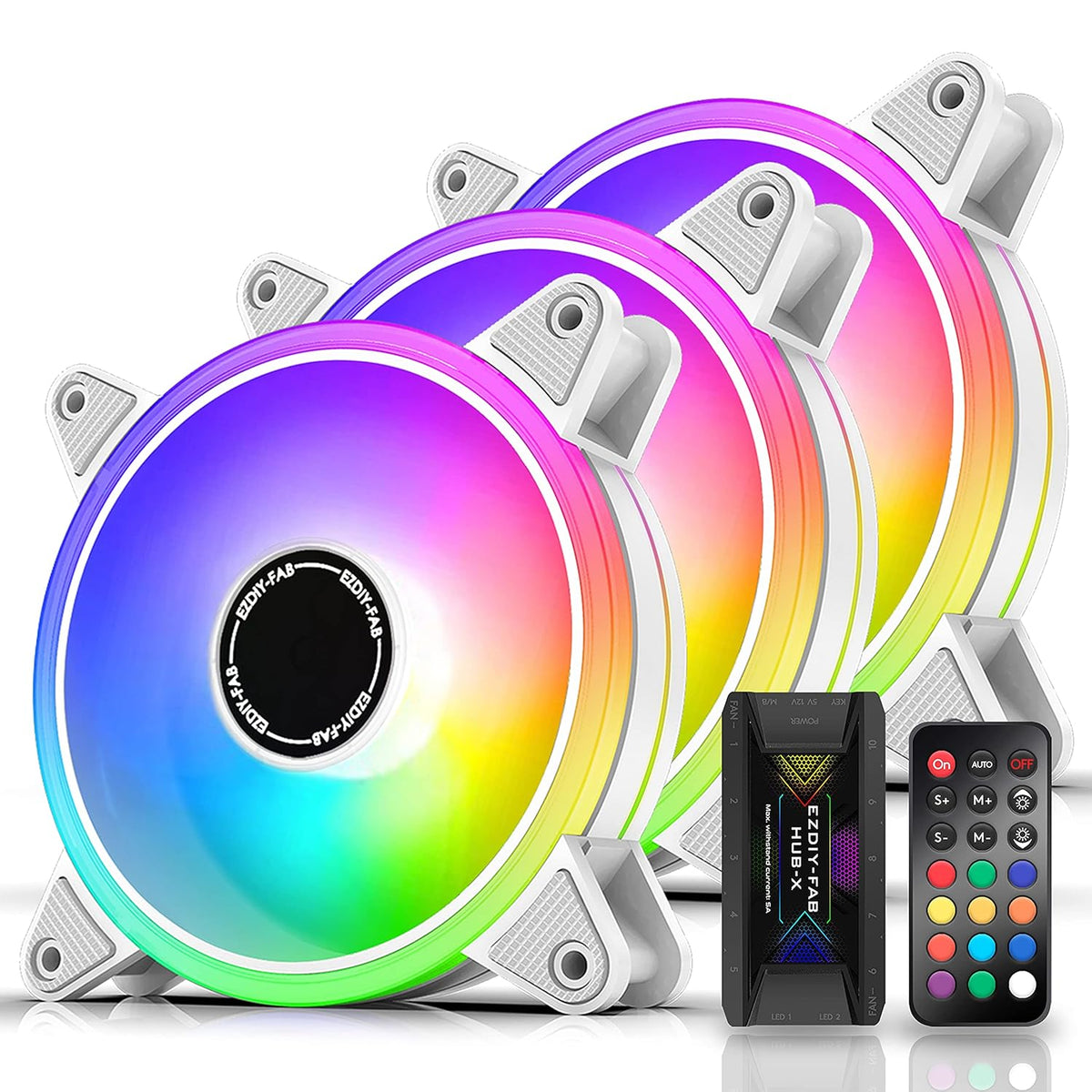 White 120mm RGB Case Fan with Hub and Remote, 6 Pack B375208