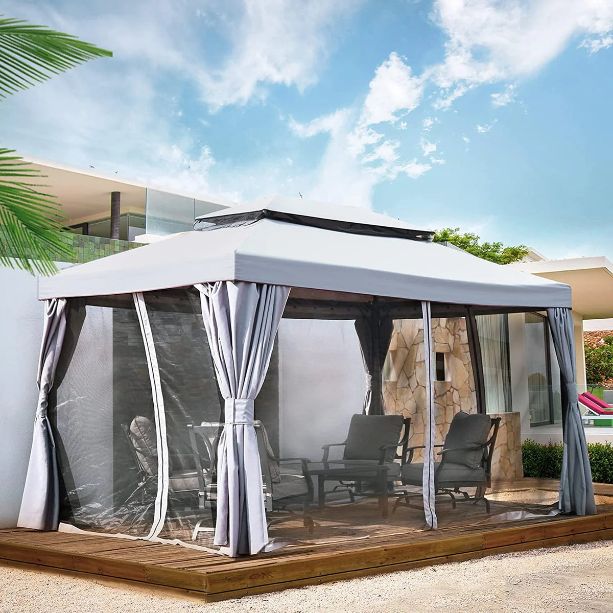 10x10 Ft Patio Gazebo with Mesh Netting X976305