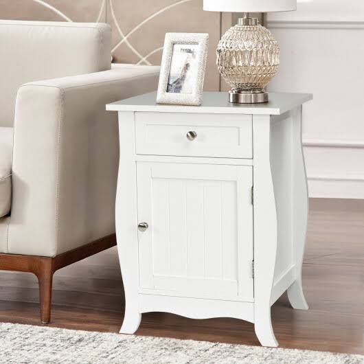 White Wooden Accent End Table with Drawer L118