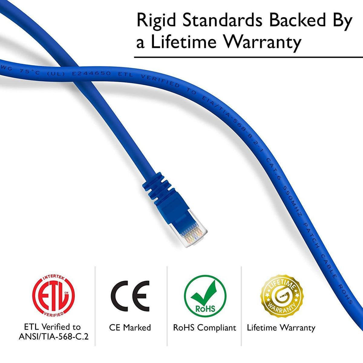 Cat6 Ethernet Patch Cable 50 Pack 0.5 Feet Blue K103772