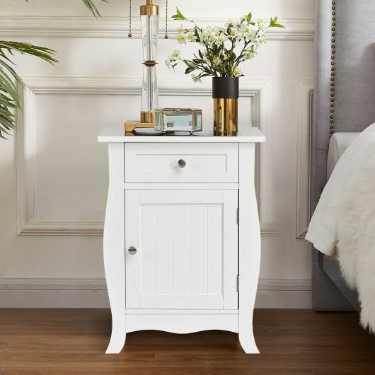 White Wooden Accent End Table with Drawer L118