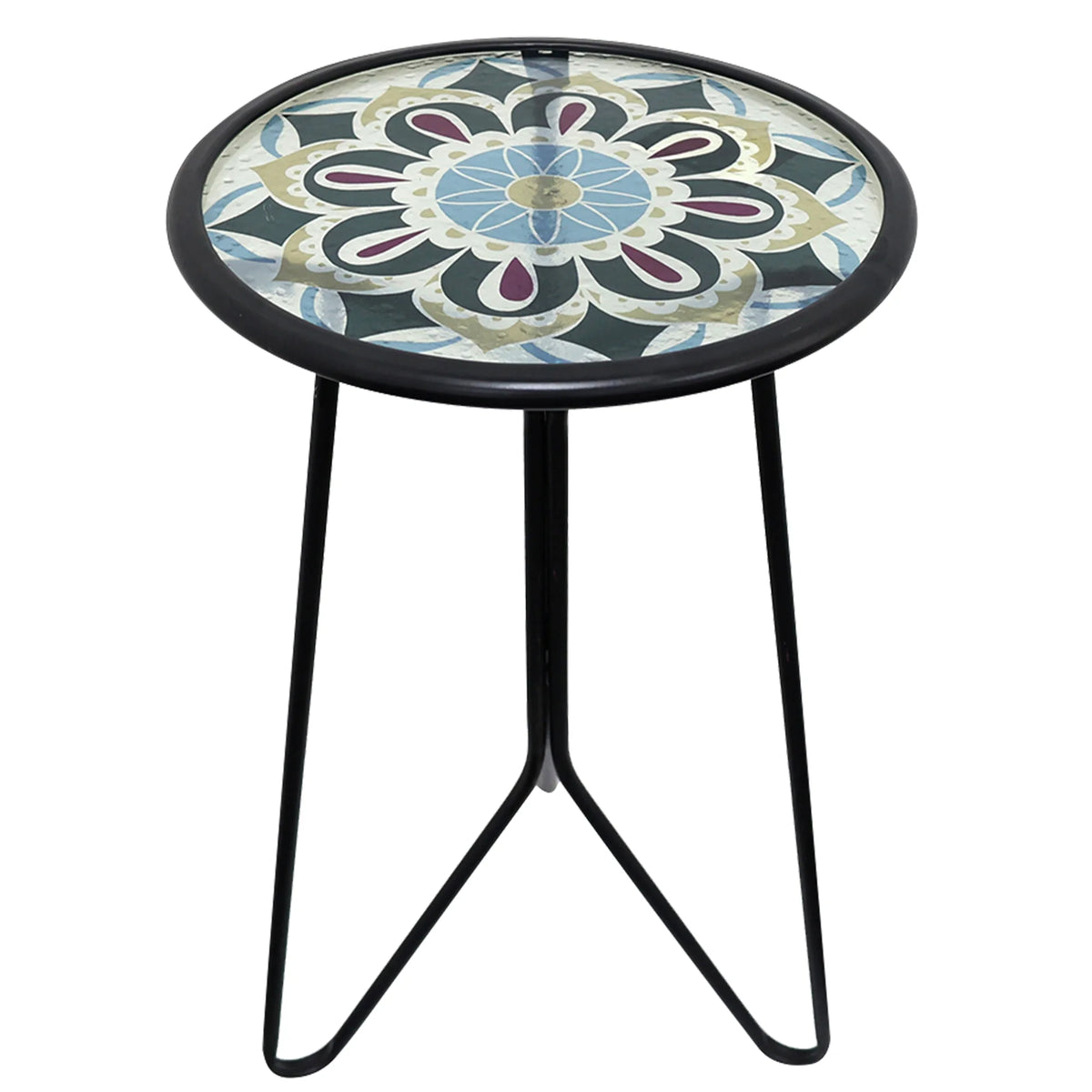 Mosaic Metal Round Glass Table 12x12x22 inch H80932