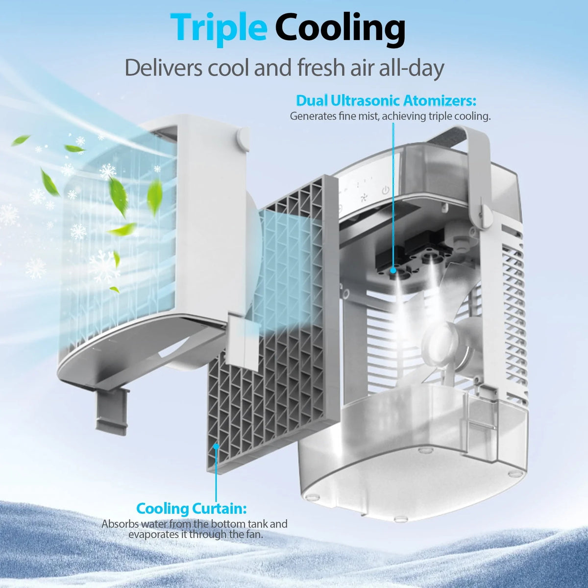 Compact Evaporative Air Cooler, Dual Tank, 3-Speed O937