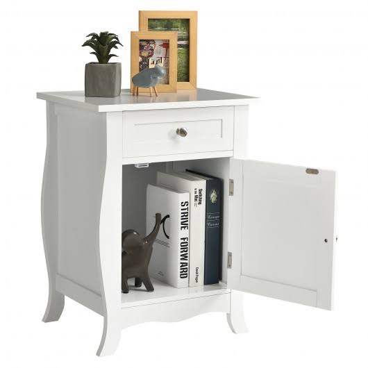 White Wooden Accent End Table with Drawer L118