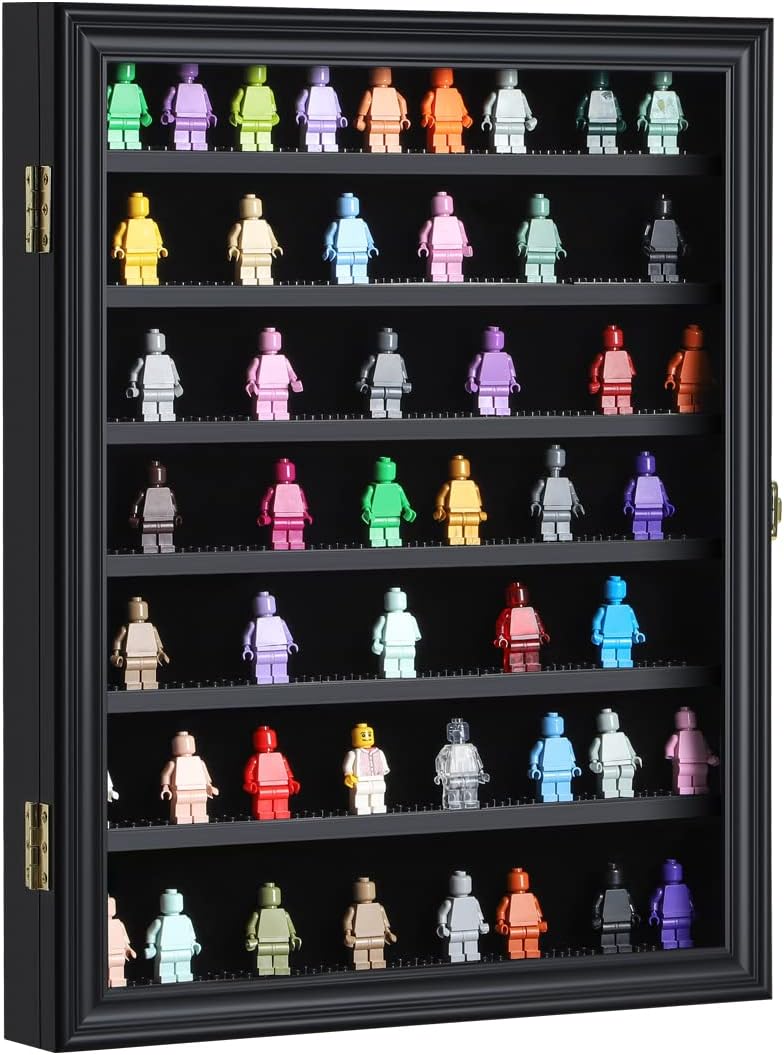 Black Wall Mount Display Case with UV Protected Lockable Removable Shelves O539688