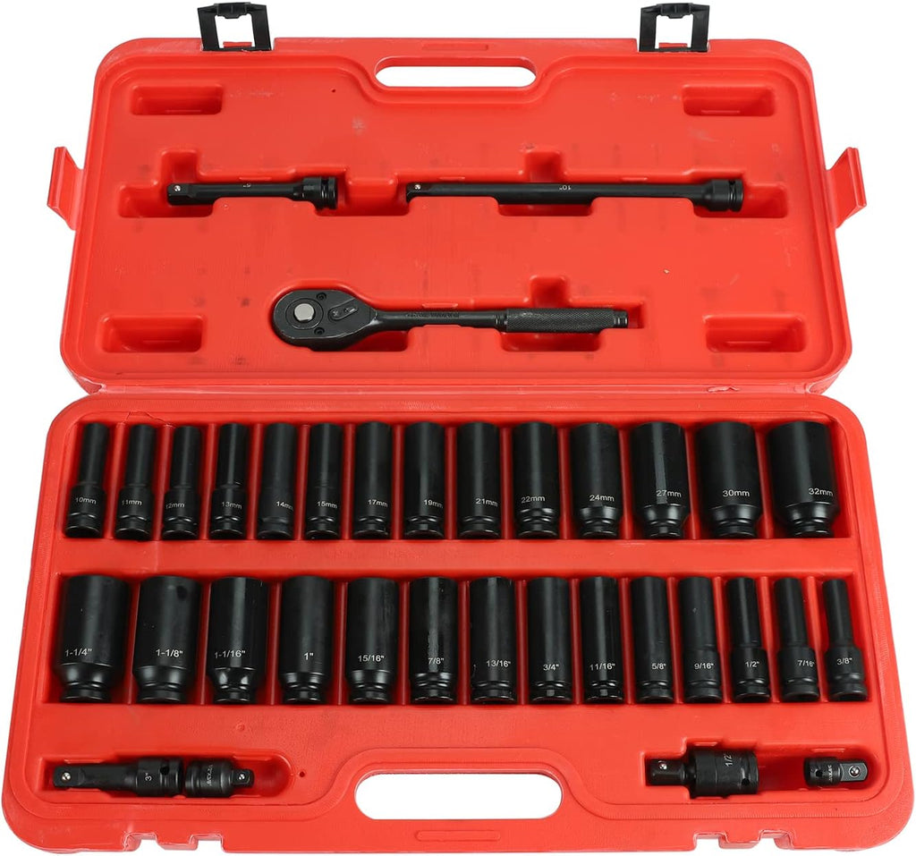 1/2-Inch Drive Deep Impact Socket Set 29-38mm 9pc X3245
