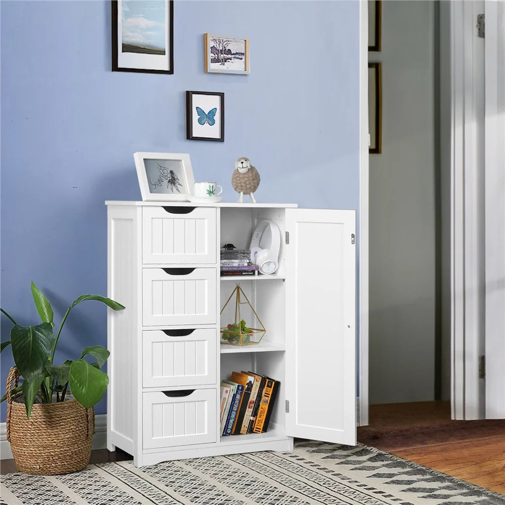 4 Drawers Cupboard White Bathroom Storage Cabinet E2517