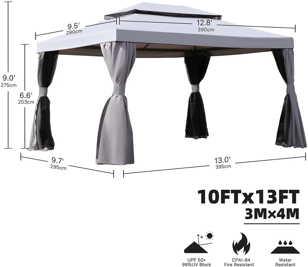 10x10 Ft Patio Gazebo with Mesh Netting X976305