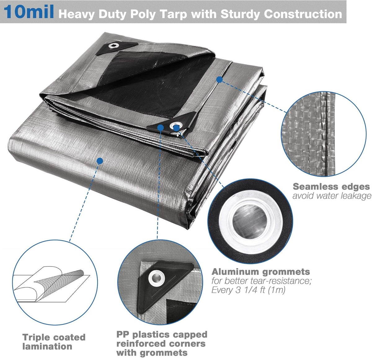 12x16ft Heavy Duty Waterproof Poly Tarp with Eyelets K826712