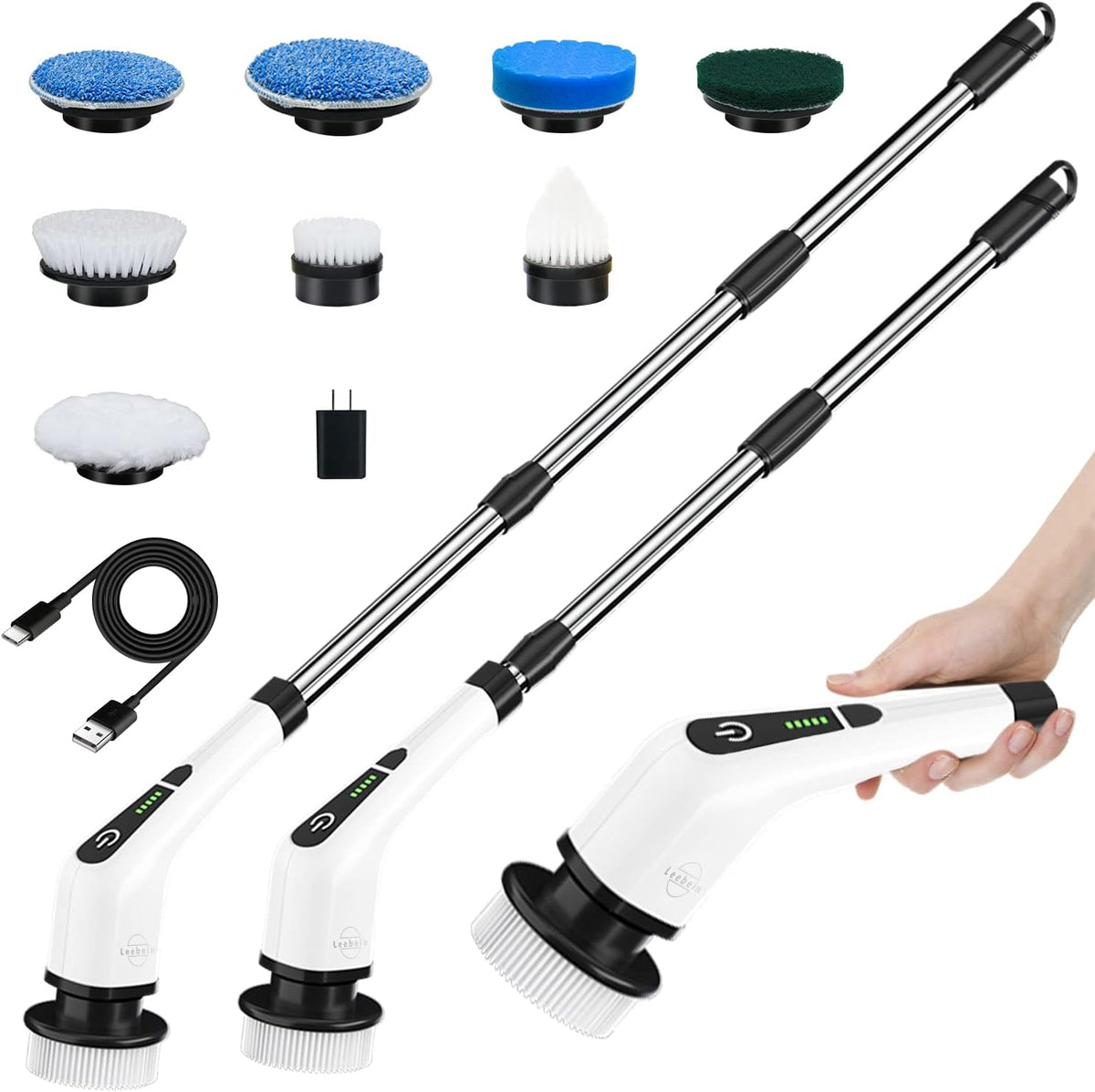 Cordless Electric Spin Scrubber with 8 Replaceable Brush Heads D3013