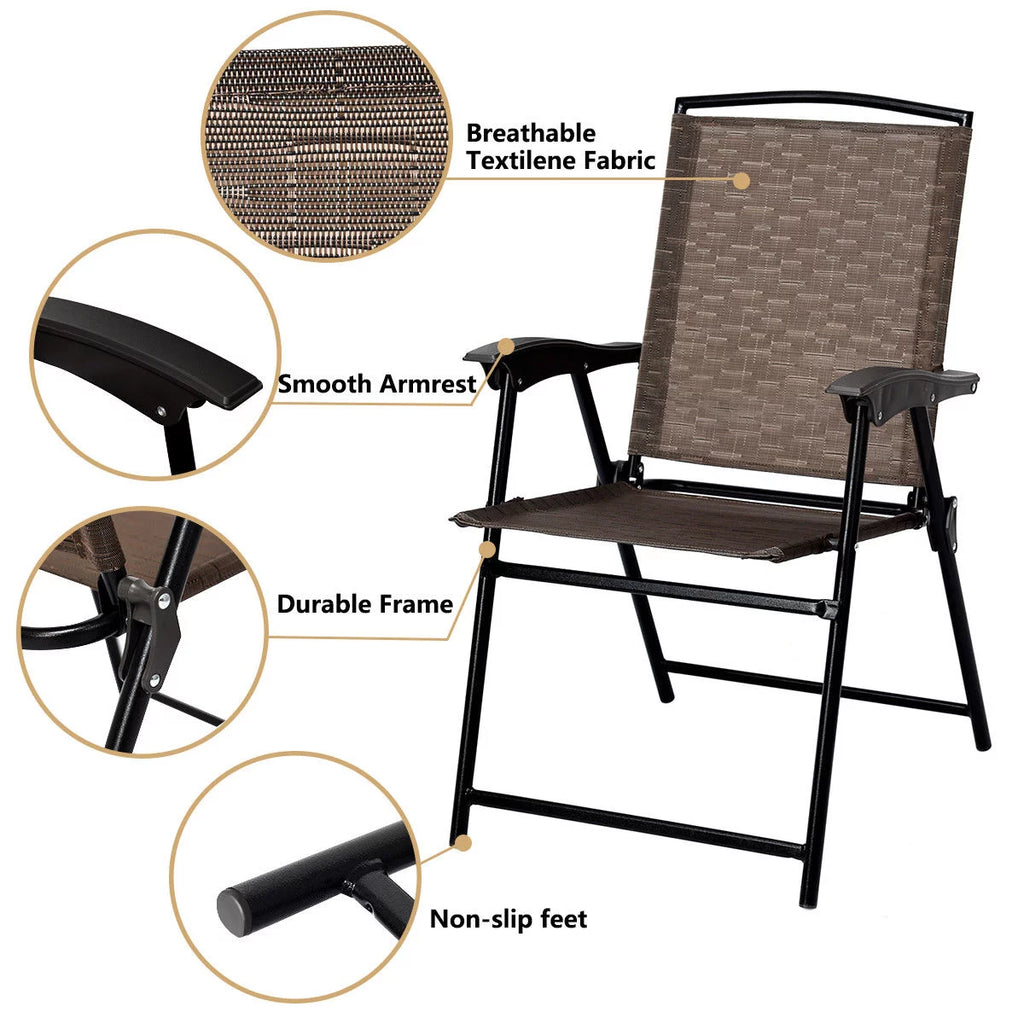 3PC Bistro Patio Furniture Set Folding Chairs Glass Table Top Steel F2648