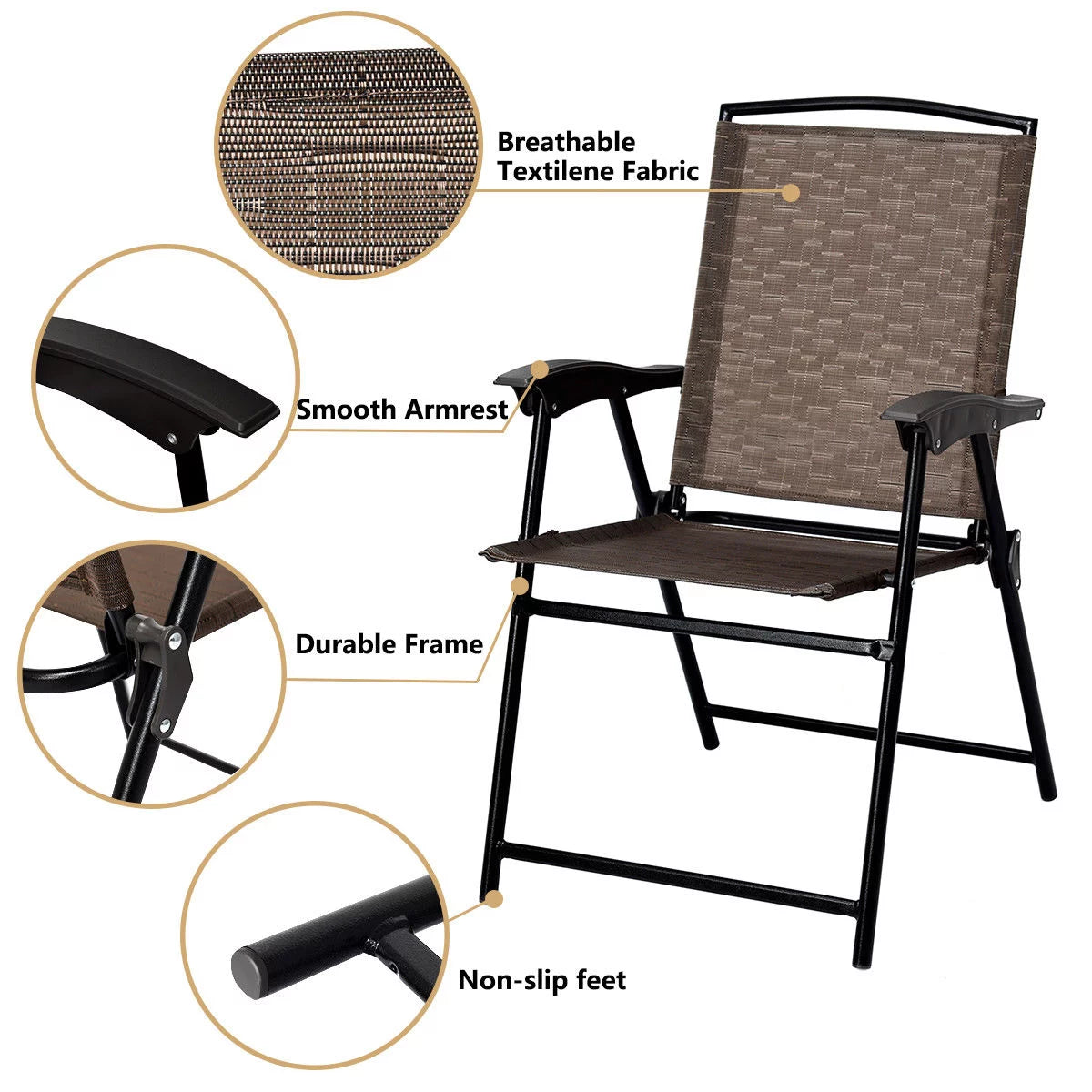 3PC Bistro Patio Furniture Set Folding Chairs Glass Table Top Steel F2648