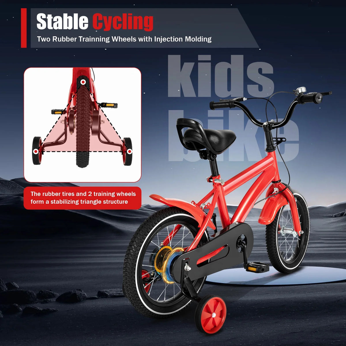 14 Inch Kids Bike with Training Wheels and Mudguards, Red Z8863