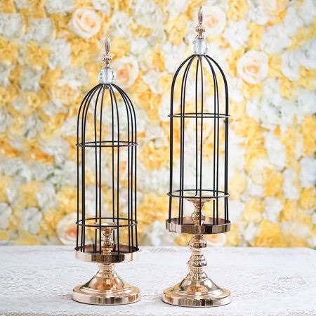 Set of 2 Gold Black Metal Cage Votive Candle Holder C7685