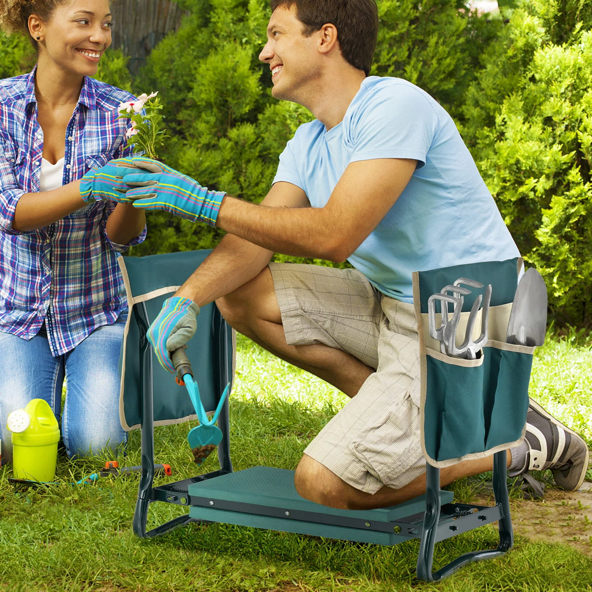 Folding Garden Kneeler Seat Bench with Tool Pouches G8833