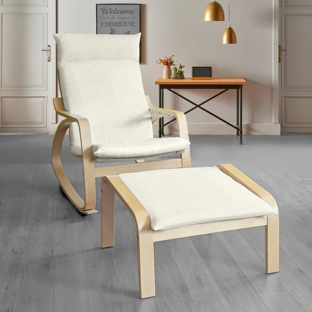 Natural White Boucle Sherpa Chair and Footstool Covers Y629541