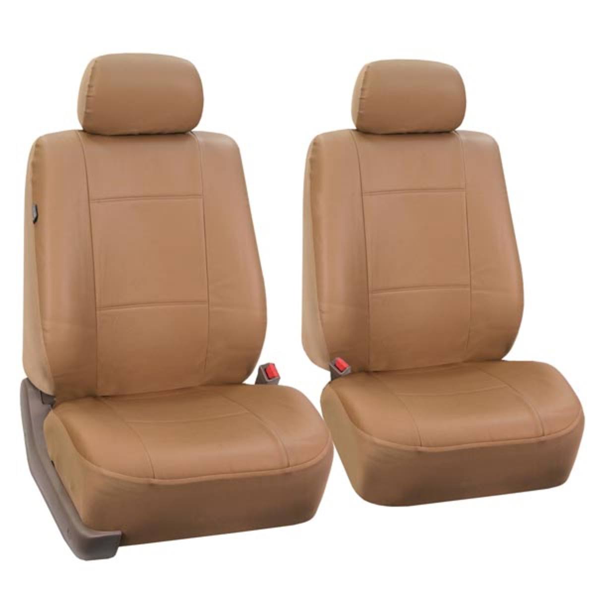 Tan Faux Leather Car Seat Covers, 2 Pieces A4456