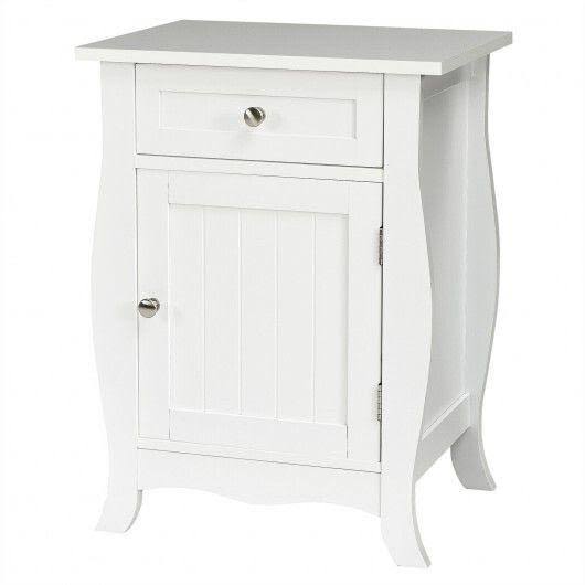 White Wooden Accent End Table with Drawer L118