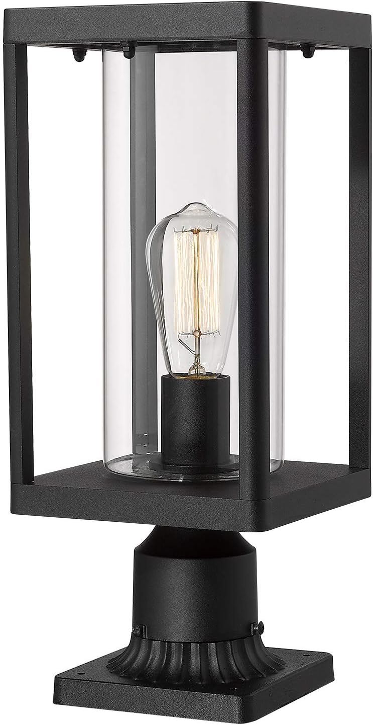 Sand Textured Black Cast Aluminum Outdoor Post Light with Clear Cylinder Glass E740