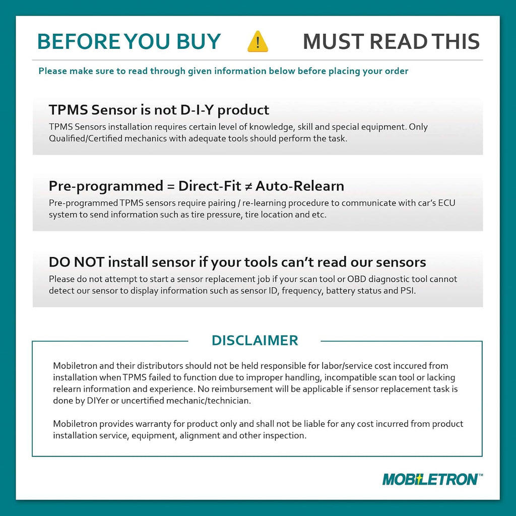 315MHz TPMS Tire Pressure Sensor 4-Pack V32554