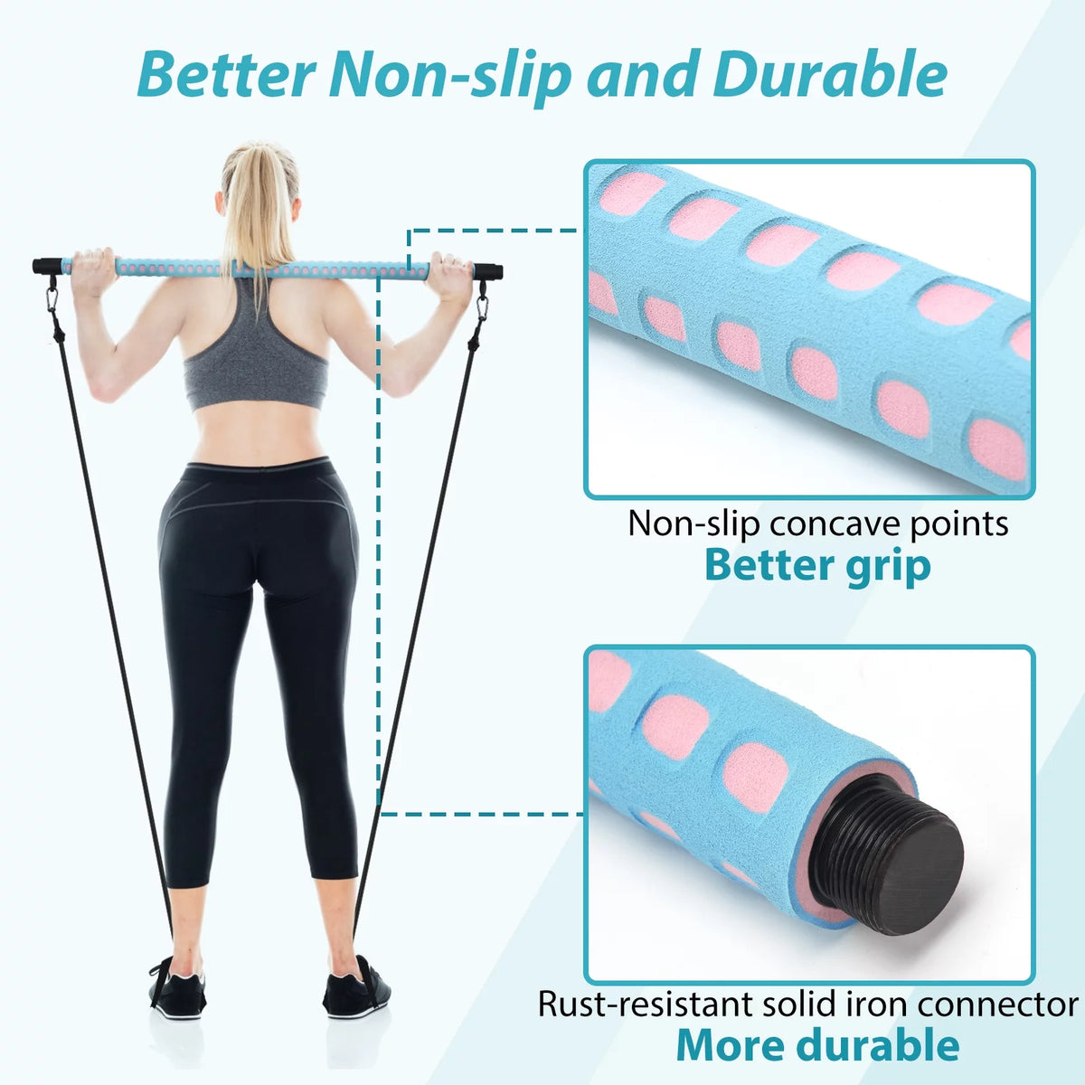 Adjustable Pilates Bar Kit with 4 Resistance Bands F7417