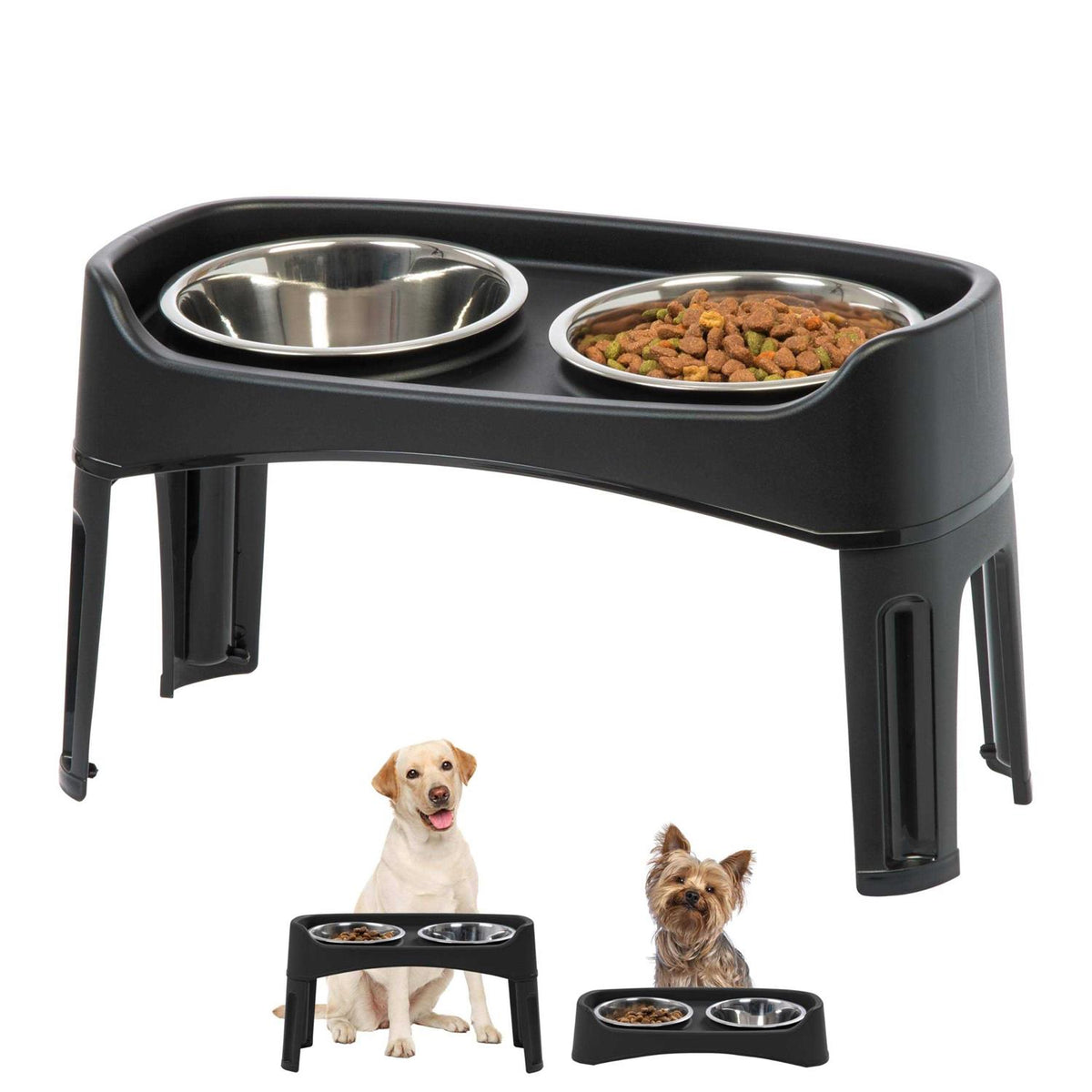 12 inch Elevated Dog Bowls with 2 Qt Stainless Steel Bowls N16991