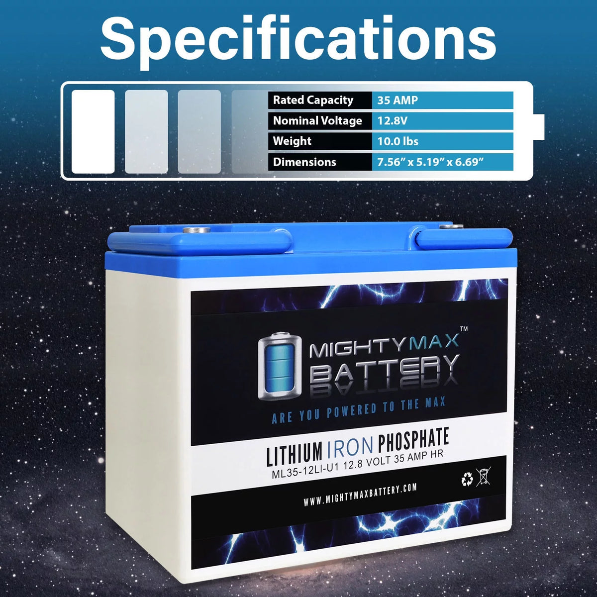 12V 35AH U1 Lithium Replacement Battery V346