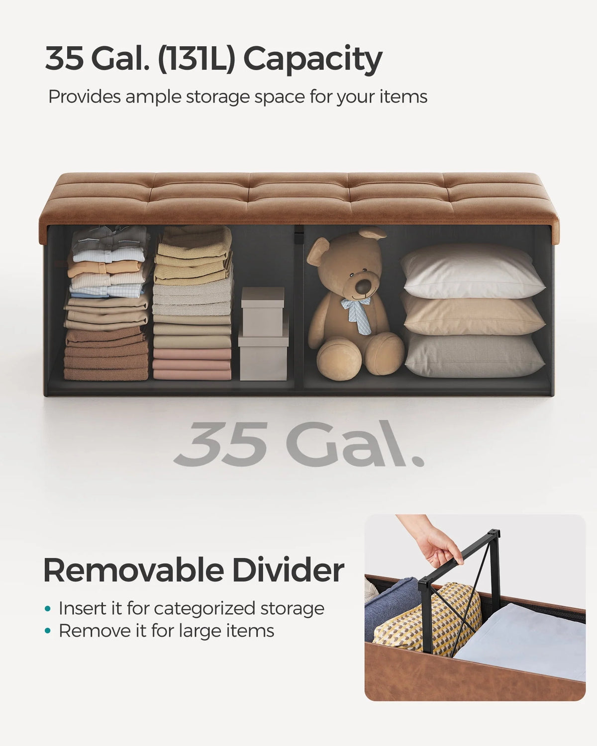 Black Folding Storage Ottoman Bench U487