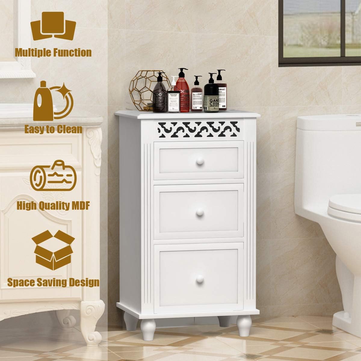 White 3 Drawer Wood Storage Cabinet Z799230