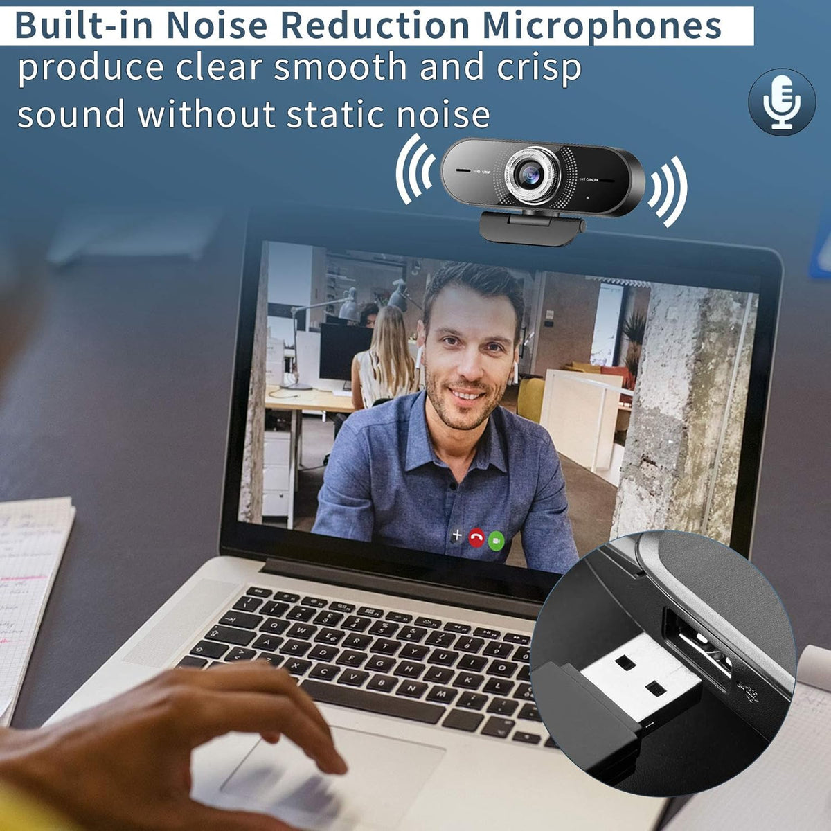 1080P Computer Camera with Microphone, Wide Angle Manual Focus Webcam U70156