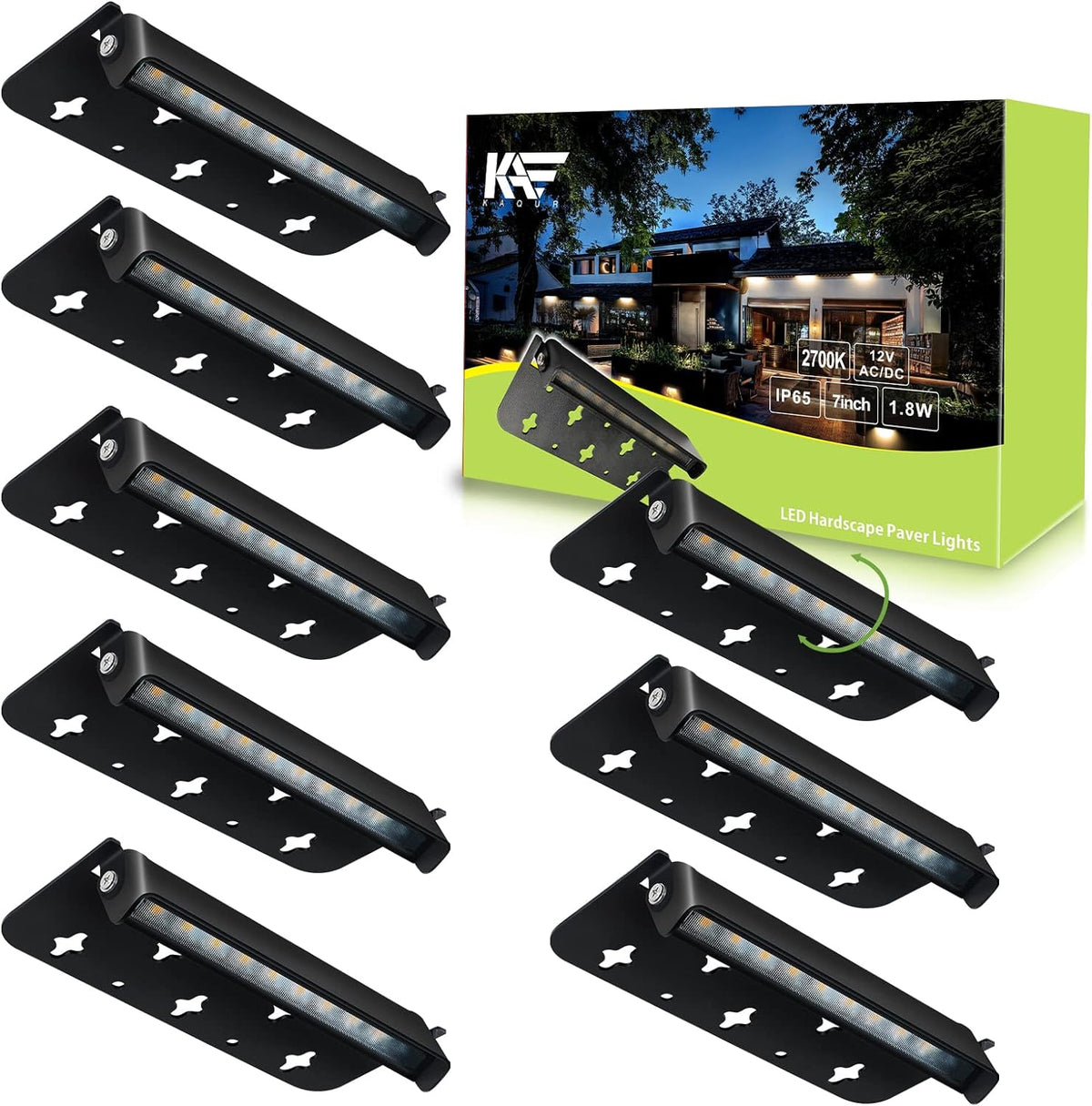 7 Inch 1.8W LED Paver Light, 12V Low Voltage Landscape Light, IP65, 2700K, 8-Pack E58475