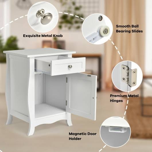 White Wooden Accent End Table with Drawer L118